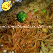 Fried Whiting Fillets w/Fried Linguini in Vegetable Sauce